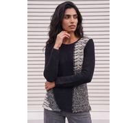 Roman Originals Textured Button Detail Knit Jumper for Women UK - Ladies Everyday Autumn Winter Round Neckline Comfy Soft Evening Vacation Work Party Night Out - Monochrome - Size 12