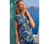 Roman Originals Short Sleeve Shirt for Women UK Ladies Tunic Top Summer Blouse Casual Smat T-Shirt Spring Work Cocktail Party Going Out Special Occassion Holiday V-Neck - Blue Leaf - Size 12