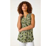 Roman Originals Sleeveless Shirt for Women UK Ladies Vest Tank Top Summer Smart Blouse Stretchy Jersey T-Shirt Casual Spring Holiday Party Beach Vacation Notch Neck - Leaf Khaki - Size 12