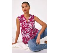 Roman Pintuck Sleeveless Shirt for Women UK Ladies Vest Tank Top Summer Smart Blouse Stretchy Jersey T-Shirt Casual Spring Holiday Party Vacation Notch Neck - Magenta - Size 12