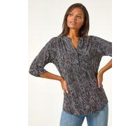 Roman Women's Textured Paisley Print Stretch Blouse in Grey | Size: 12 Roman Grey 12