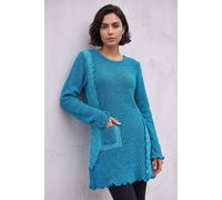 Roman Originals Textured Pocket Detail Longline Jumper for Women UK - Ladies Everyday Autumn Winter Round Neckline Comfy Soft Evening Vacation Work Party Night Out - Teal - Size 20