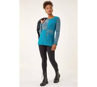 Roman Originals Textured Button Detail Knit Jumper for Women UK - Ladies Everyday Autumn Winter Round Neckline Comfy Soft Evening Vacation Work Party Night Out - Teal - Size 12