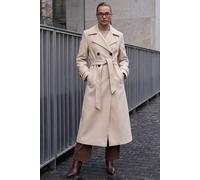 Roman Originals Textured Premium Belted Smart Coat for Women UK - Ladies Everyday Autumn Winter Comfy Soft Evening Vacation Work Party Night Out - Cream - Size 18