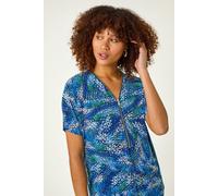 Roman Women's Textured Print Zip Stretch Top in Navy | Size: 14 Roman Navy 14