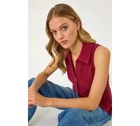 Roman Women's Textured Sleeveless Buttoned Blouse in Wine | Size: 20