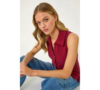 Roman Textured Sleeveless Buttoned Blouse In Wine Wine 20