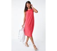 Roman Originals Textured Sleeveless Midi Dress for Women UK - Ladies Everyday Holiday Spring Summer Round Neckline Comfy Soft Evening Vacation Work Party - Coral - Size 16