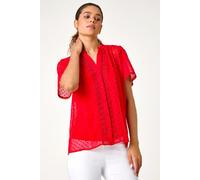 Roman Women's Textured Spot Lace Trim Blouse in Red | Size: 10 Roman Red 10