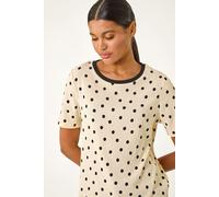 Roman Originals Textured Spot Stretch Top for Women UK - Ladies Everyday Autumn Winter Round Neckline Comfy Soft Evening Vacation Work Party Night Out - Ivory - Size 10
