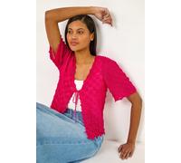 Roman Originals Textured Tie Front Shrug for Women UK - Ladies Everyday Holiday Spring Summer V-Neckline Comfy Soft Evening Vacation Work Party - Cerise - Size 20