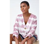 Roman Originals Cotton Tie Dye Button Detail Top for Women UK - Ladies Everyday Holiday Spring Summer V-Neckline Comfy Soft Evening Vacation Work Party - Mauve - Size 14