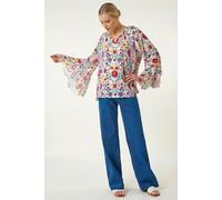 Roman Women's Tie Front Floral Print Top in Pink | Size: 20 Roman Pink 20