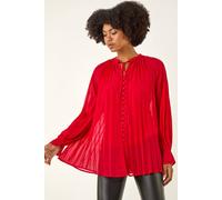 Roman Women's Tie V-Neck Pleated Blouse in Red | Size: 10 Roman Red 10