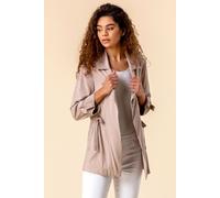 Roman Originals Tie Waist Jacket for Women UK - Ladies Summer Coat Spring Daywear Holiday Longline Long Sleeve Comfy Everyday Smart Jackets - Stone - Size 22