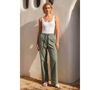Roman Women's Tie Waist Bengaline Side Stripe Trouser in Khaki | Size: 16