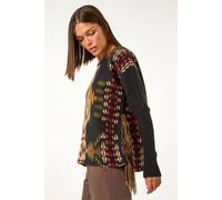 Roman Originals Tribal Pattern Fringe Jumper for Women UK - Ladies Everyday Autumn Winter Round Neckline Comfy Soft Evening Vacation Work Party Night Out - Black - Size 14