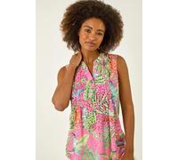 Roman Women's Tropical Leaf Print Pintuck Top in Rose | Size: 20 Roman Rose 20