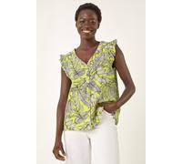 Roman Women's Tropical Print Frill Sleeve Vest in Lime | Size: 20 Roman Lime 20