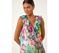 Roman Women's Tropical Print Ruffle Front Vest | Size: 10 Roman Multicolor 10