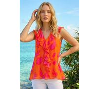 Roman Women's Tropical Print Ruffle Vest Top in Orange | Size: 12 Roman Orange 12