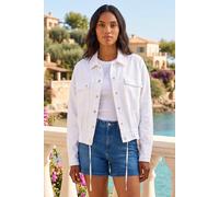 Roman Originals Utility Collared Pocket Jacket for Women UK - Ladies Everyday Holiday Spring Summer Collared Neckline Comfy Soft Evening Vacation Work Party - White - Size 18