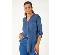 Roman Women's V-Neck Longline Button Detail Blouse in Mid Blue | Size: 12 Roman Mid Blue 12