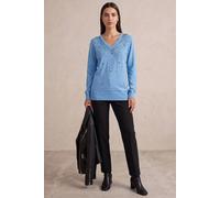 Roman Sparkly Jumper for Women UK - Ladies Sweater Smart Casual Lightweight V Neck Knitwear Knitted Knit Top Winter Office Work Shiny Glitter Party Going Out Sequin - Sparkle Blue - Size 14