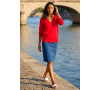 Roman Originals V-Neck Jumper for Women UK Ladies Boyfriend Fit Slouch Sweater Winter Autumn Textured Casual Flattering Knit Pullover Knitwear Daywear Lightweight Lounge - Scarlet - Size 10
