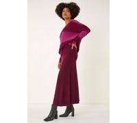 Roman Originals V-Neck Stripe Knit Jumper for Women UK - Ladies Everyday Autumn Winter Comfy Soft Evening Vacation Work Party Night Out - Magenta - Size 12