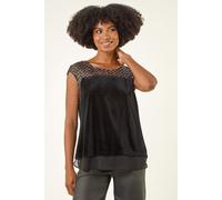 Roman Women's Velvet Sequin Mesh Top in Black | Size: 12 Roman Black 12