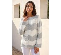 Roman Women's Wave Chevron Knit Jumper in Ivory | Size: Large