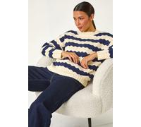 Roman Wave Colour Block Knit Jumper for Women UK - Ladies Autumn Everyday Winter Holiday Round Neckline Comfy Long Sleeve Soft Drop Shoulder Top Office Desk Sweaters - Midnight Blue - Size 20