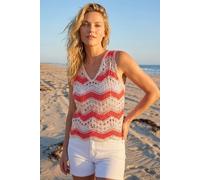 Roman Women's Wave Stripe Crochet Knit Vest in Orange | Size: Medium Roman Orange M