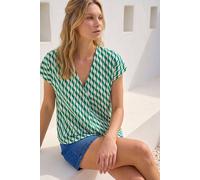 Roman Women's Wave Stripe Print V-Neck Top in Green | Size: 16