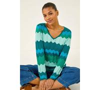 Roman Women's Wave V-Neck Knit Jumper in Blue | Size: 18 Roman Blue 18