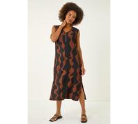 Roman Originals Wave Zip Front Midi Shift Dress for Women UK - Ladies Everyday Holiday Spring Summer V-Neckline Comfy Soft Evening Vacation Work Party - Tan - Size 10