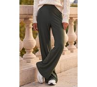 Roman Wide Leg Trousers for Women UK Ladies Palazzo Pants Evening Jersey Elasticated High Waist Smart Flared Culotte Office Work Going Out Loose Crepe Bottoms - Khaki - Size 18