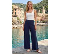 Roman Originals Wide Leg Trousers for Women UK Ladies Palazzo Pants Evening Jersey Elasticated High Waist Smart Flared Culotte Office Work Going Out Loose Crepe Bottoms - Navy - Size 16