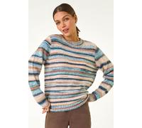 Roman Originals Thick Jumper for Women UK - Ladies Winter Autumn Smart Casual Knit Knitted Knitwear Pull-On Round Crew Neck Long Sleeve Work Office Dinner Party - Denim - Size 20