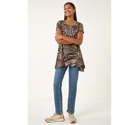 Roman Women's Zebra Print Hanky Hem Top in Natural | Size: 18 Roman Natural 18