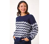Roman Women's Zig Zag Knitted Jumper in Navy | Size: 16 Roman Navy 16