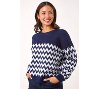 Roman Women's Zig Zag Knitted Jumper in Navy | Size: 20