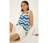 Roman Women's Zig Zag Stripe Crochet Knit Vest in Blue | Size: Large Roman Blue L
