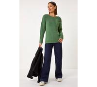 Roman Originals Yoke Stitch Detail Jumper for Women UK - Ladies Everyday Autumn Winter Round Neckline Comfy Soft Evening Vacation Work Party Night Out - Green - Size 10