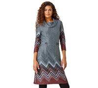 Roman Zig Zag Border Print Tunic Stretch Dress In Red Red 18