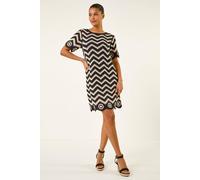 Roman Women's Zig Zag Crochet Shift Dress in Black | Size: 12 Roman Black 12