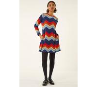 Roman Zig Zag Side Button Dress In Orange Orange