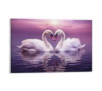 Romance Among Swans Canvas Wall Decor Modernist Style Animals Purple Lake Poster Wall Art for Living Room Bedroom Artwork