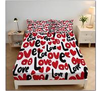 Romance Art Fitted Sheets Small Double - 30Cm Deep, Love Letters Heart Bed Sheets, Soft Brushed Microfiber Easy Care Fade Resistant Breathable Black Red Bed Sheet (120x200cm)